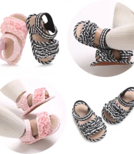 2025 Summer Girls Fashion Summer Soft Baby Beach Sandals Cute Open Toe Square Grid Bow Soft Sole Anti Slip Sandals 0-18M