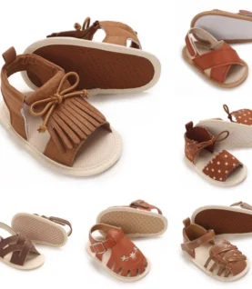 Brown Summer 0-18M Newborn Sandals WIth High-Quality Soft Fabric Sole Anti Slip And Breathable Baby's First Pair Of Walking shoe