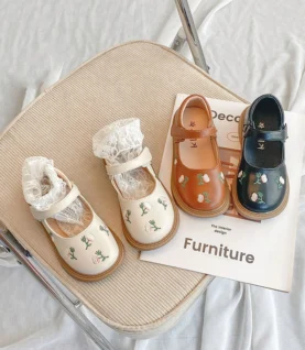 JIMITU New Girls Princess Leather Shoes 2023 Spring Children Flowers National Style Dance Shoes Kids Toddler Girls Shoes Flats