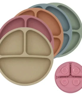Baby Safe Silicone Dining Plate Suction Cartoon Children Dishes Feeding Toddler Training Tableware Retro Kids Smile Face Bowl