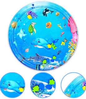 1pc Large Round Dolphin Play Water Pad 96cm/37.8 Inch Tummy Time Baby Outdoor Activities Play Water Crawling Mat