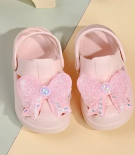 Garden Shoes For Girls Soft Sole Clogs For Baby Breathable Anti-Skidding Indoor Outdoor Beach Sandals Trendy Cute Cartoon Bow