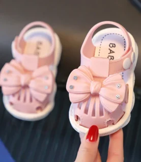 Solid Bow Children's Summer Shoes Cute PVC Beach Non Slip Sandals For Baby Girls Footwear Soft Infant Kids Fashion Sandals