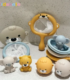 Cute Animal Bath Basketball Hoop Toy Set For Toddlers Floating Baby Bathtub Toys with Balls & Net Organizer Game Set For Kids