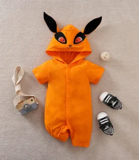 Summer Boys and Girls Cute Anime Fox Hat Cotton Comfortable Casual Short Sleeve Baby Bodysuit