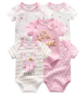 Kiddiezoom 5 Pcs/Lot Four Seasons Fashion Cartoon Short Sleeve Baby Boy Girl Bodysuits Soft 100%Cotton Newborn Onesies Clothes