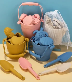 TYRY.HU 8pcs/set Children Toys Silicone Beach Toy Set with Bucket and Six Accessories Fun Outdoor Play Sand for Kids