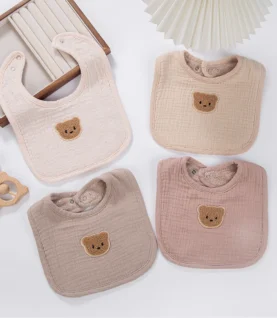 Cute Bear Muslin Cotton Baby Bibs Saliva Towel U-Absorbent Pockets Korean Children Kids Boys Girls Bandanas Feeding Burp Clothes